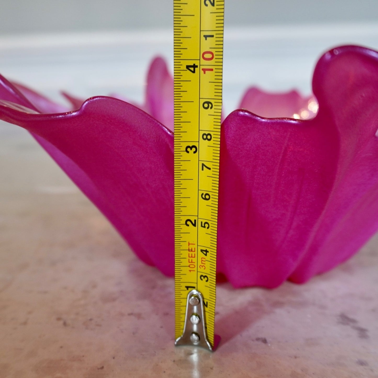 VTG Pink Art Glass Flower Bowl Murano Style Centerpiece Large Irridescent