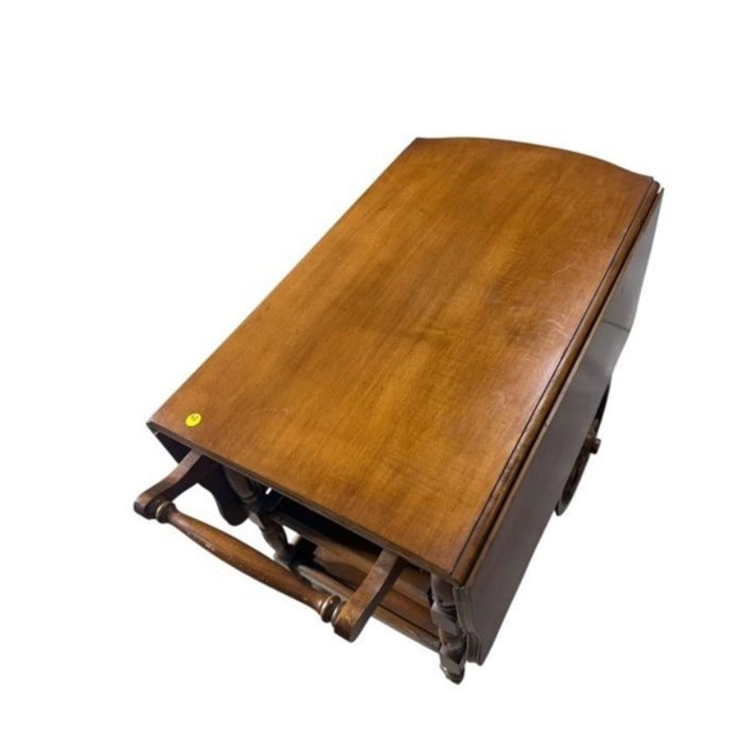 VTG Drop Leaf Tea Cart Bar Cart Serving Trolley Drawer Pull Out Glass Tray Wood